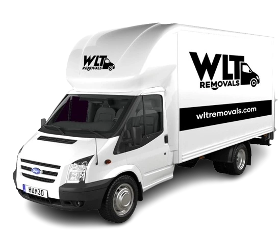 WLT Removals van with company logo and website, used for man and van services across London, transparent background
