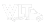 White version of the WLT Removals logo with transparent background for branding and web use